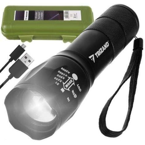 Lampe torche LED CREE T6 - Puissante avec batterie intégrée, noire - AquaForge (1/5)