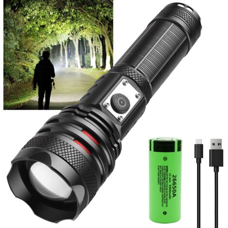 Lampe torche tactique LED, 20 000 lumens, haute puissance P70, rechargeable par USB (batterie 26650), idéale pour le camping et la chasse en extérieur - AquaForge (1/5)