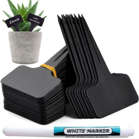 100 étiquettes de jardin, marqueurs de plantes en plastique type T pour potager, avec stylo étanche et réutilisable (noir) - FS - AquaForge (1/5)