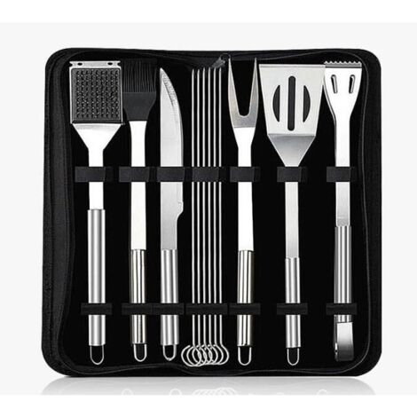 Ensemble d'ustensiles de barbecue avec brosse de nettoyage, 12 pièces, accessoires de grillade portables en acier inoxydable. - AquaForge (1/4)