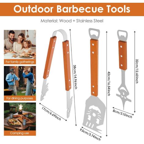 Ensemble de 3 accessoires pour barbecue : spatule, fourchette et pince en acier inoxydable extra-épais et multifonctions. - AquaForge (1/4)