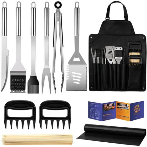 Ensemble d'ustensiles de barbecue en acier inoxydable, outils de grillade, accessoires avec tablier de rangement, ambiance grillades - AquaForge (1/5)