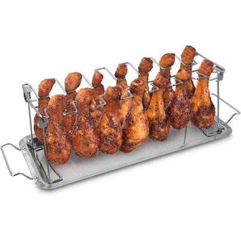 Gril en acier inoxydable - Support 2 en 1 pour 12 cuisses ou ailes de poulet, accessoire pour four avec bac à sauce. - AquaForge (1/5)