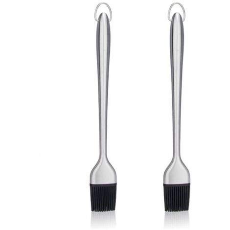 Lot de 2 brosses anti-graisse en acier inoxydable avec poils en silicone, ustensiles de barbecue, accessoires pour barbecue d'extérieur - AquaForge (1/5)