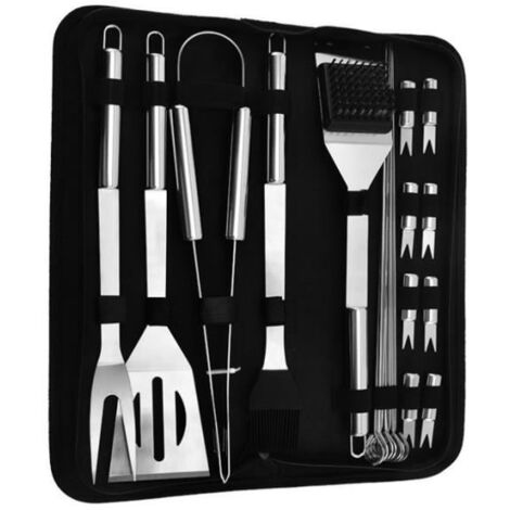 Ensemble de 20 accessoires de barbecue professionnels en acier inoxydable (AquaForge) - Ustensiles avec sac de transport (1/4)