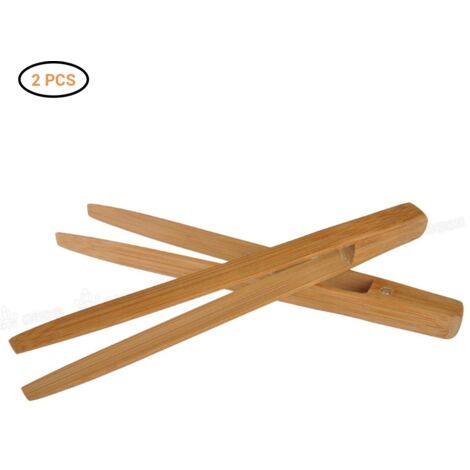 Ensemble de 2 pinces de cuisine en bambou, idéales pour les toasts, les salades et les grillades. - AquaForge (1/5)