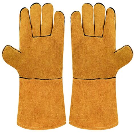 Gants de soudage résistants à la chaleur, en cuir refendu, pour le soudage, la cuisson au bois, les poêles, les fours, les barbecues et le jardinage - AquaForge (1/2)