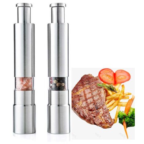 Ensemble moulin à sel et à poivre, moulin à épices de 15 cm, acier inoxydable, rechargeable, pour le sel, le barbecue et autres accessoires - AquaForge (1/5)
