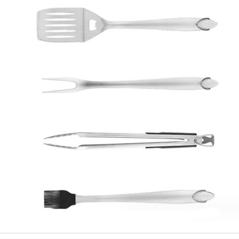 Ensemble d'ustensiles de barbecue, quatre pièces, comprenant spatule, fourchette, brosse et pince à barbecue. - AquaForge (1/3)