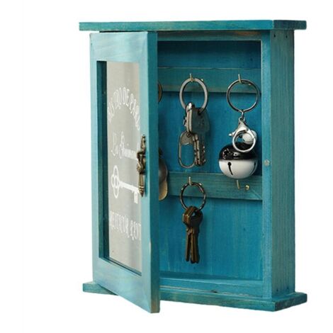 Boîte à clés murale en bois de style rétro avec porte magnétique, rangement en bois durable de 6 g - AquaForge (1/5)