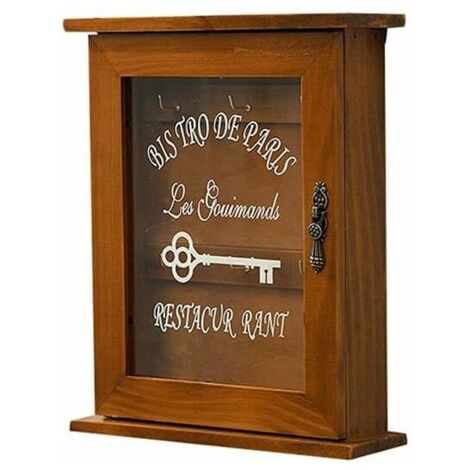 Boîte à clés en bois, armoire à clés murale vintage avec porte magnétique, coffret de rangement robuste en bois massif - e-AquaForge (1/5)