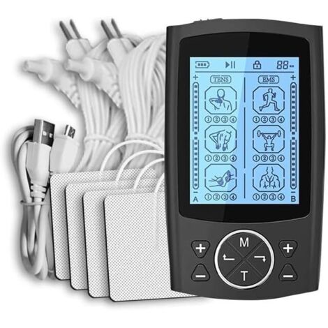 Appareil TENS/EMS double canal, modèle 2025, 24 modes, stimulateur musculaire pour le soulagement de la douleur, masseur TENS rechargeable avec 8 électrodes.-AquaForge (1/5)