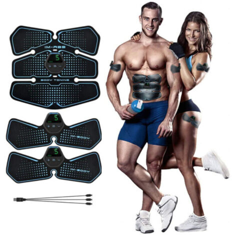 Pack de 3 appareils d'électrostimulation musculaire (EMS) - Abdominaux, bras, épaules, jambes - Noir-AquaForge (1/5)