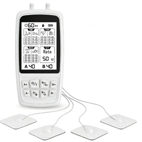 Appareil de massage EMS rechargeable 4 en 1 à double canal et 37 modes pour la nuque, le dos, les épaules et les jambes. Format de poche, idéal à la maison et en voyage. Blanc.-AquaForge (1/5)