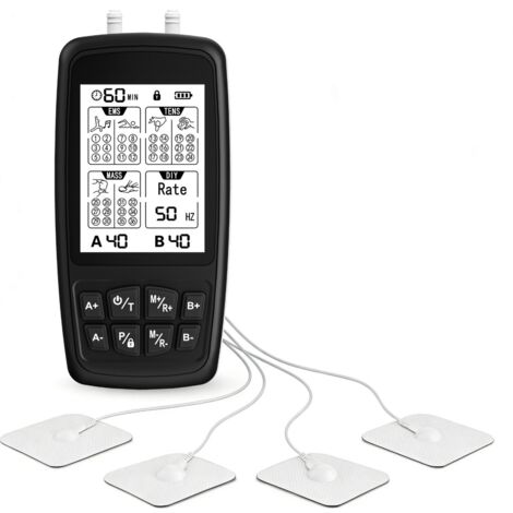 Appareil de massage EMS rechargeable 4 en 1 à double canal et 37 modes pour la nuque, le dos, les épaules et les jambes, format de poche pour la maison et les voyages, noir-AquaForge (1/4)