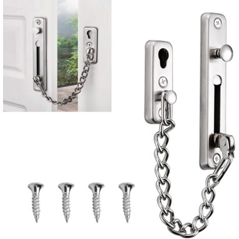 Chaîne de sécurité pour porte, robuste, en acier inoxydable, avec verrou antivol à ressort, pour porte d'entrée, avec 4 vis, pour maison, hôtel et bureau.-AquaForge (1/5)
