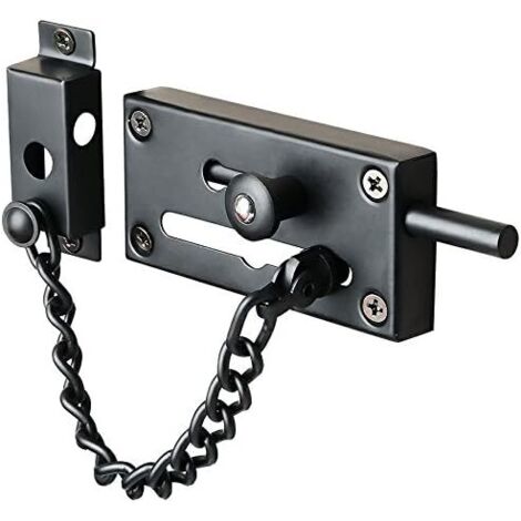 Verrou coulissant en acier inoxydable SUS304, verrou de sécurité renforcé pour porte de portail avec chaîne antivol et loquet à ressort, noir mat.-AquaForge (1/5)