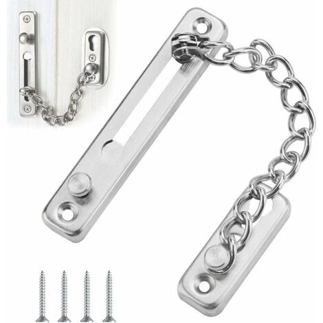 Chaîne de sécurité pour porte, verrou antivol en acier inoxydable, ouvre-porte coulissant avec 4 vis pour portes et fenêtres en bois-AquaForge (1/5)
