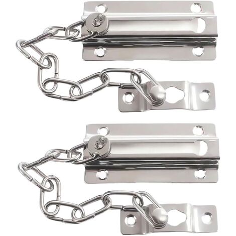 Chaînette de sécurité avec verrou, pour portes intérieures et porte d'entrée supplémentaire, argentée, lot de 2-AquaForge (1/5)