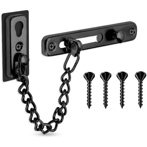Chaîne de sécurité pour porte, en acier inoxydable, avec 4 vis, verrou de sécurité pour chambre, porte intérieure, maison, hôtel (noir)-AquaForge (1/5)