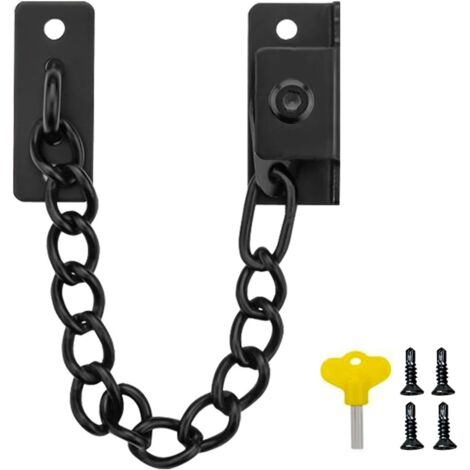 Chaîne de porte en acier inoxydable, verrou de porte à chaîne, verrou de porte pour porte intérieure avec chaîne de 155 mm (noir)-AquaForge (1/5)