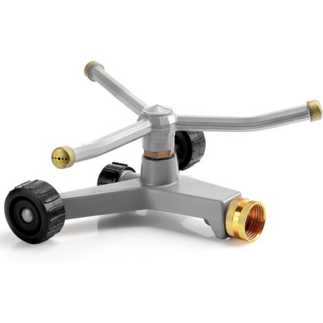 Arroseur de pelouse rotatif en métal (1 pièce) avec 3 bras, puissant système de rotation automatique et base à roues pour pelouse, jardin et cour. Peut être connecté.-AquaForge (1/5)