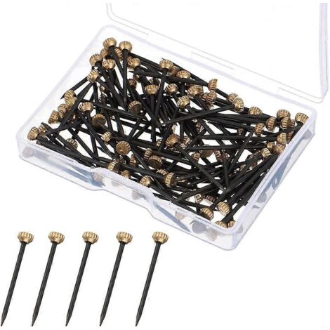 Lot de 50 clous pour accrocher des tableaux - Petits clous en acier noir à tête en laiton - Pour tableaux et décorations murales, avec boîte de rangement en plastique-AquaForge (1/5)