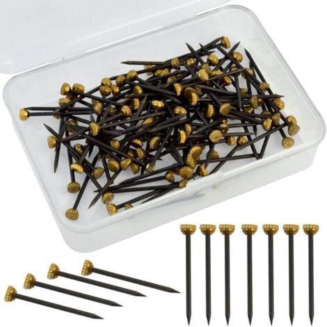 Lot de 120 clous de suspension à tête en laiton, clous en acier noir pour accrocher des cadres photo sur cloisons sèches.-AquaForge (1/5)