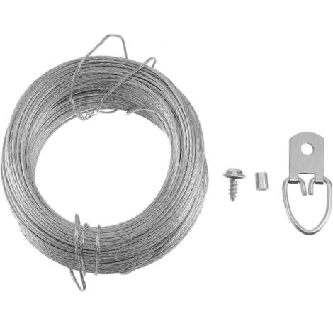 1 ensemble de fil et de crochets pour accrocher des tableaux, des cadres photo, des supports de tableaux, un kit d'accrochage (20 m de fil + 20 anneaux)-AquaForge (1/2)