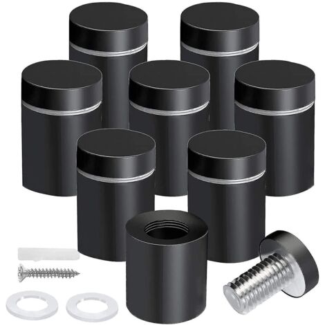 Lot de 8 vis d'espacement noires 3/4 x 1 pouce pour panneaux, cadres photo en acrylique et publicité U-AquaForge (1/5)