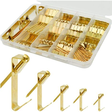 Kit de fixation pour tableaux comprenant 136 supports, 5 tailles, avec crochets de fixation pour tableaux de 10/20/30/50/100 lb et clous.-AquaForge (1/5)