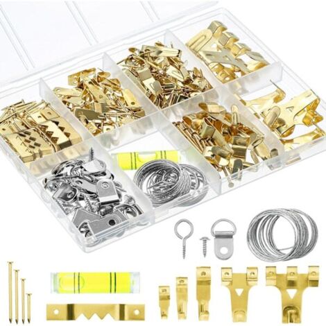Kit de fixation pour tableaux (221 pièces) : crochets, clous, accessoires pour accrocher des cadres.-AquaForge (1/4)