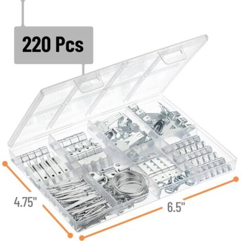 Kit de fixation pour tableaux (221 pièces) : crochets, clous, accessoires pour accrocher des cadres.-AquaForge (1/4)