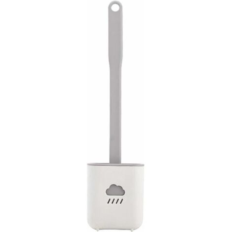Brosse de nettoyage auto-adhésive sans perçage, brosse de toilette en caoutchouc souple, brosse à manche long, brosse de toilette en silicone blanc Landmark-AquaForge (1/5)