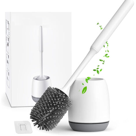 Brosse de toilette en silicone, brosse de toilette antibactérienne en silicone à séchage rapide, brosse de toilette à long manche, murale/sur pied, grise-AquaForge (1/5)