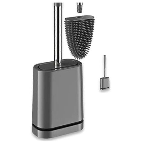 Brosse de toilette en silicone de qualité supérieure - Grise - Support mural pour brosse de toilette avec séchage turbo-AquaForge (1/3)