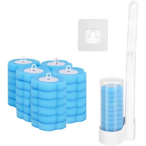 Kit de nettoyage pour brosses de toilette comprenant 32 têtes de rechange avec manche, support mural et brosses jetables.-AquaForge (1/5)