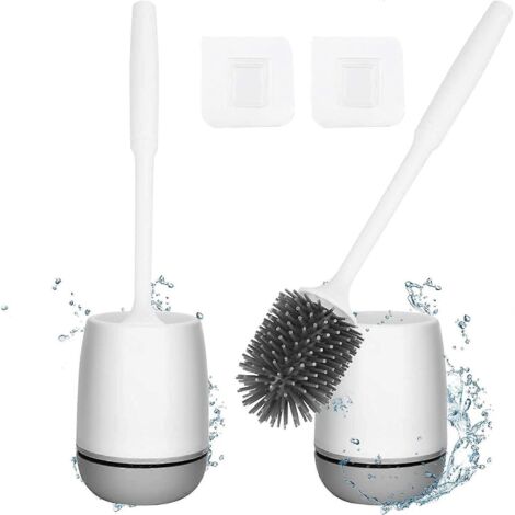 Lot de 2 brosses de toilette avec porte-serviettes ventilé, brosse de toilette en silicone, ensemble de brosses de nettoyage robustes, sur pied-AquaForge (1/5)