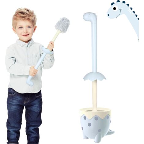 Brosse de toilette en forme de dinosaure, forme mignonne, brosse en TPR, brosse ronde, format compact, brosse de toilette sur pied, lot de 1, rose en forme de dinosaure-AquaForge (1/5)