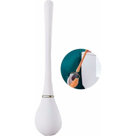 Brosse WC en silicone blanc sans recoins difficiles d'accès, avec brosse WC murale et ensemble-AquaForge (1/5)