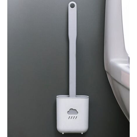 Brosse de toilette en silicone, nettoyage en profondeur de la salle de bain, brosse de toilette en silicone avec manche en plastique antidérapant, poils flexibles à séchage rapide (gris)-AquaForge (1/3)