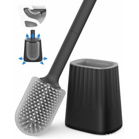 Brosse de toilette, avec support mural et socle au sol, tête de brosse double face, manche long.-AquaForge (1/5)