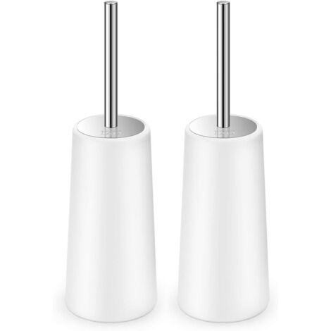 Brosse de toilette et support, lot de 2 brosses de toilette avec manche long en acier inoxydable 304, brosse de toilette pour salle de bain (blanche)-AquaForge (1/5)