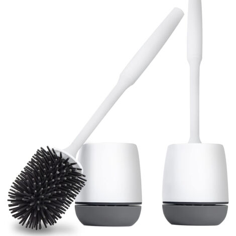 Brosse de toilette avec support, brosse en silicone à poils flexibles pour un nettoyage en profondeur, accessoires de salle de bain, ensemble brosse de toilette.-AquaForge (1/4)