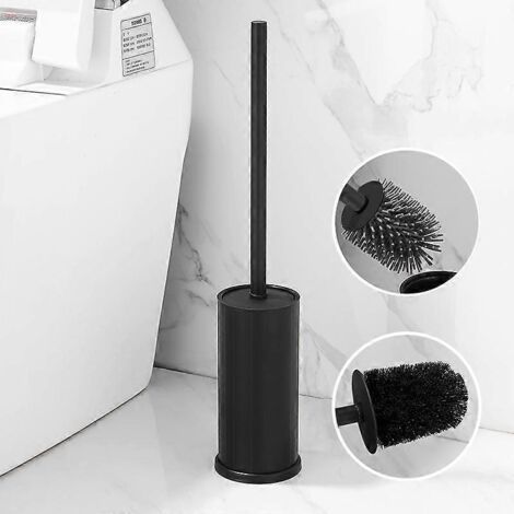 Brosse WC avec support, brosse WC en silicone noir avec 2 têtes de brosse pour salle de bain, ronde-AquaForge (1/5)