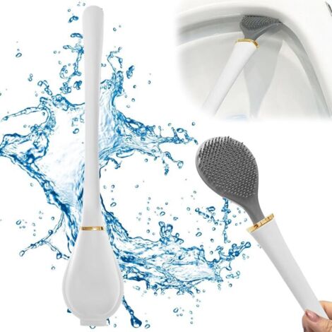 Brosse WC plate en silicone antibactérienne, blanche, à poser ou à fixer au mur-AquaForge (1/5)
