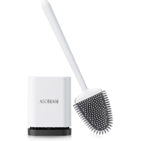 Brosse de toilette en silicone à poils flexibles pour un nettoyage en profondeur, avec support à séchage rapide pour salle de bain, blanche-AquaForge (1/5)