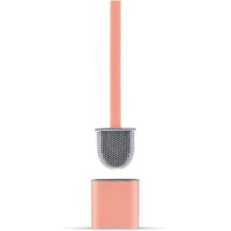 Brosse de toilette en silicone avec support - Brosse de toilette et support, anti-goutte, antibactérienne, ventilée, pour salle de bain et toilettes (rose)-AquaForge