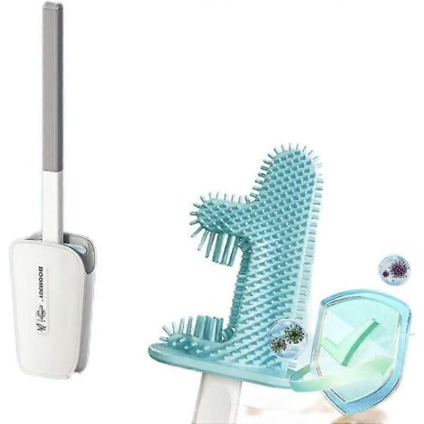 Brosse de toilette avec cactus, manche long, silicone souple, brosse de toilette flexible avec support à séchage rapide, blanche-AquaForge (1/5)