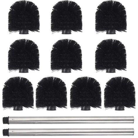 Lot de 10 têtes de brosse WC noires + 2 manches, pièces en plastique résistant, outils de nettoyage-AquaForge (1/5)